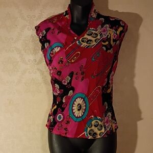 Y2K Floral Women's Top - Great Buttons, Side Zipper. Size Small.
